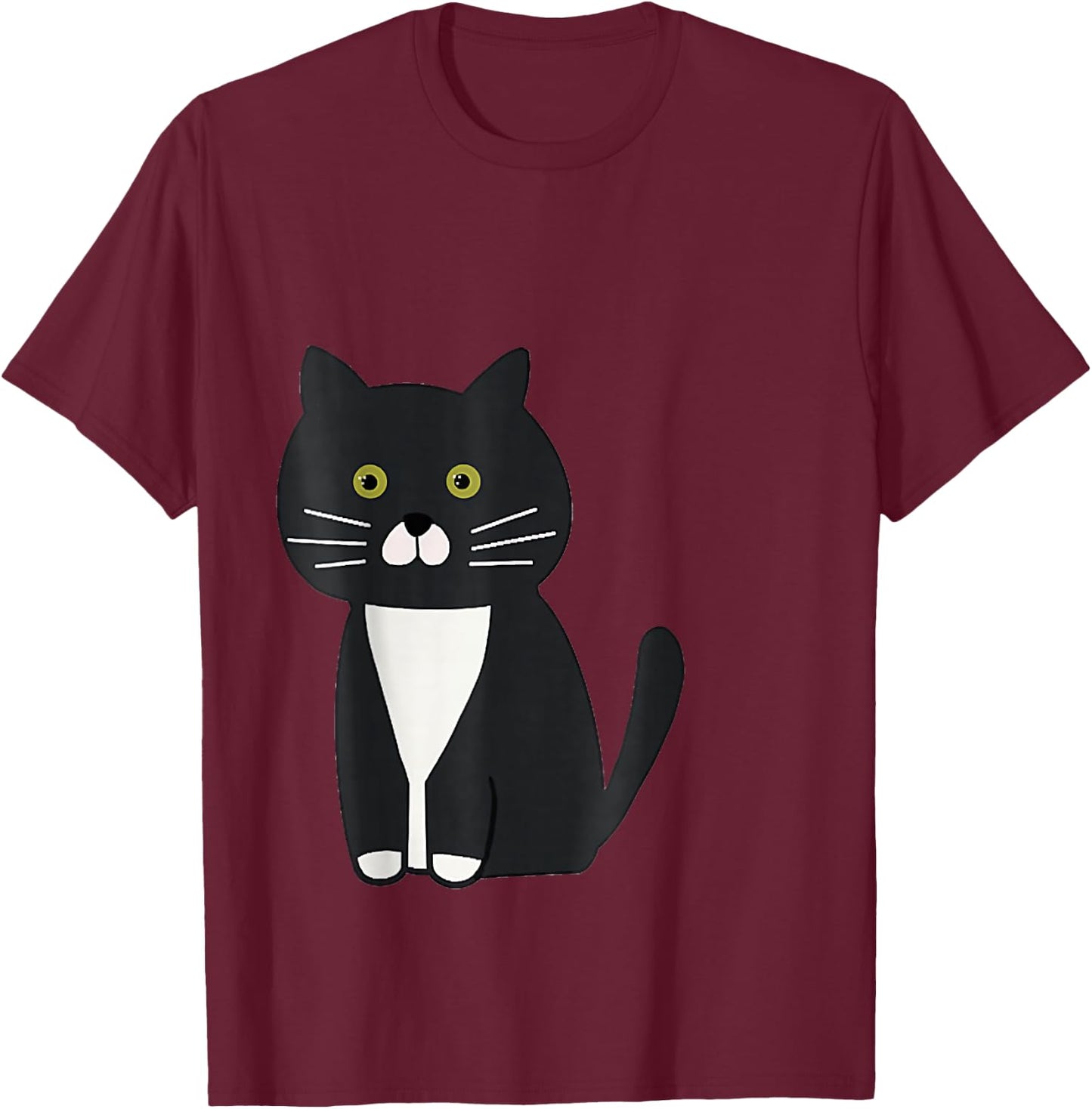 Cute Black and White Tuxedo Cat T-Shirt - T-Shirt | Maroon