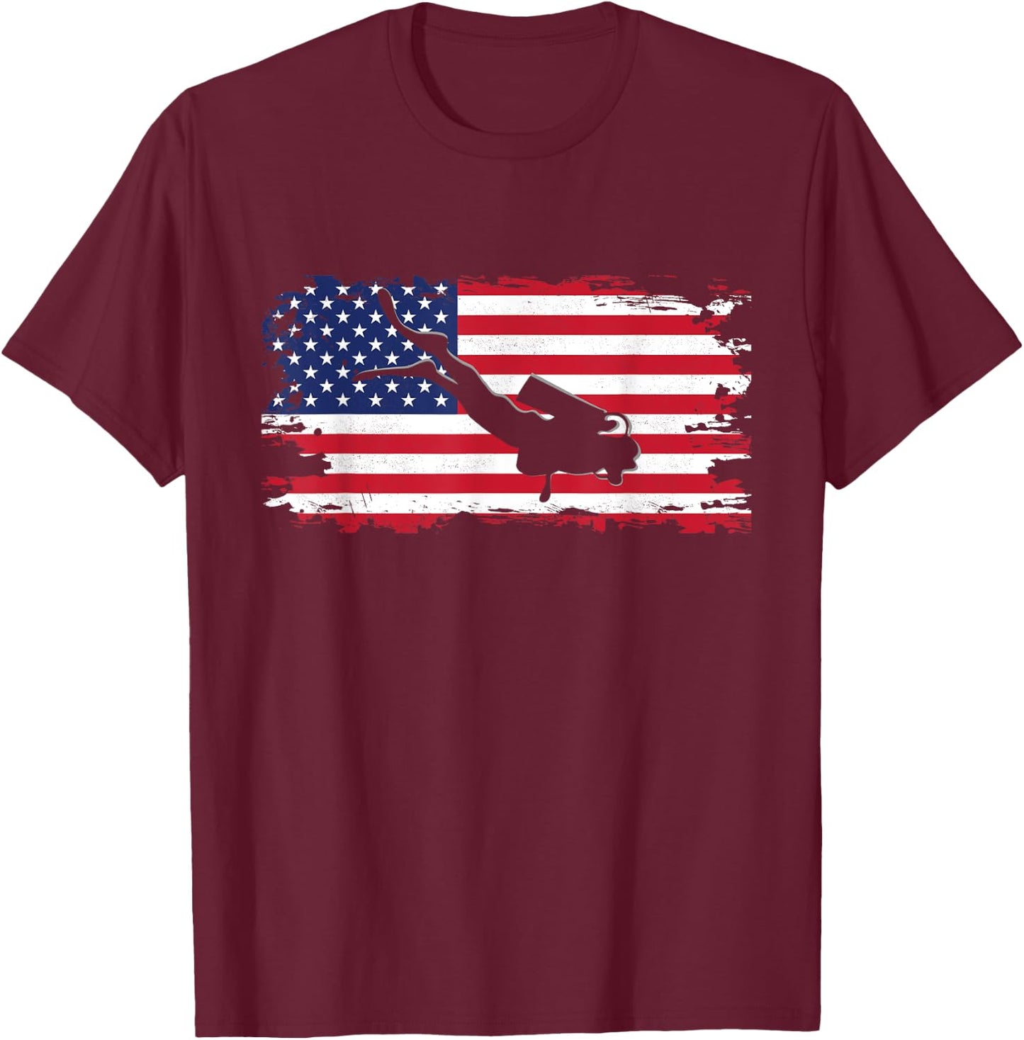 American Flag Scuba Diving Apparel - Scuba Diving T-Shirt - T-Shirt | Maroon