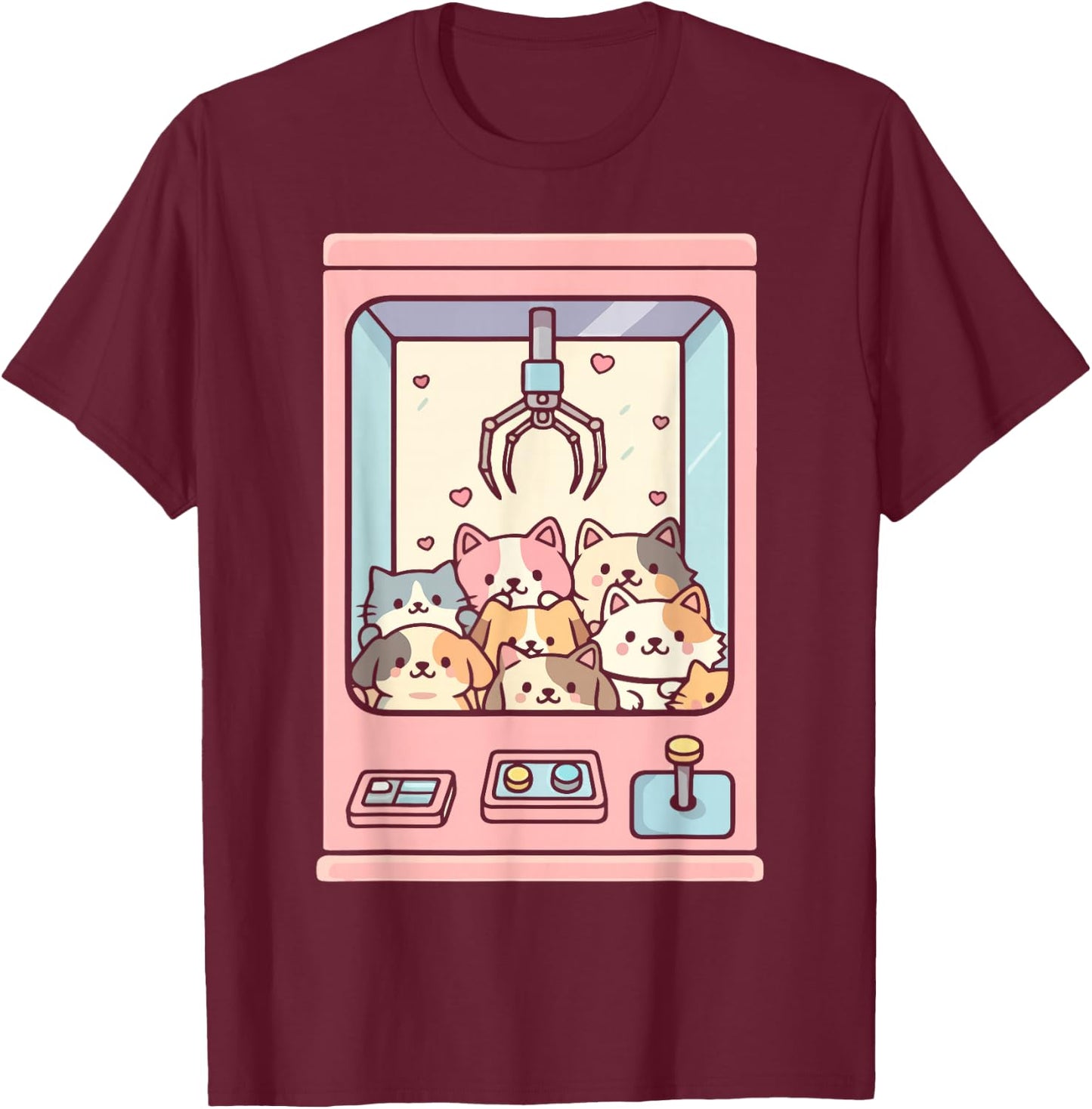 Cute Cat Claw Machine T-Shirt - T-Shirt | Maroon