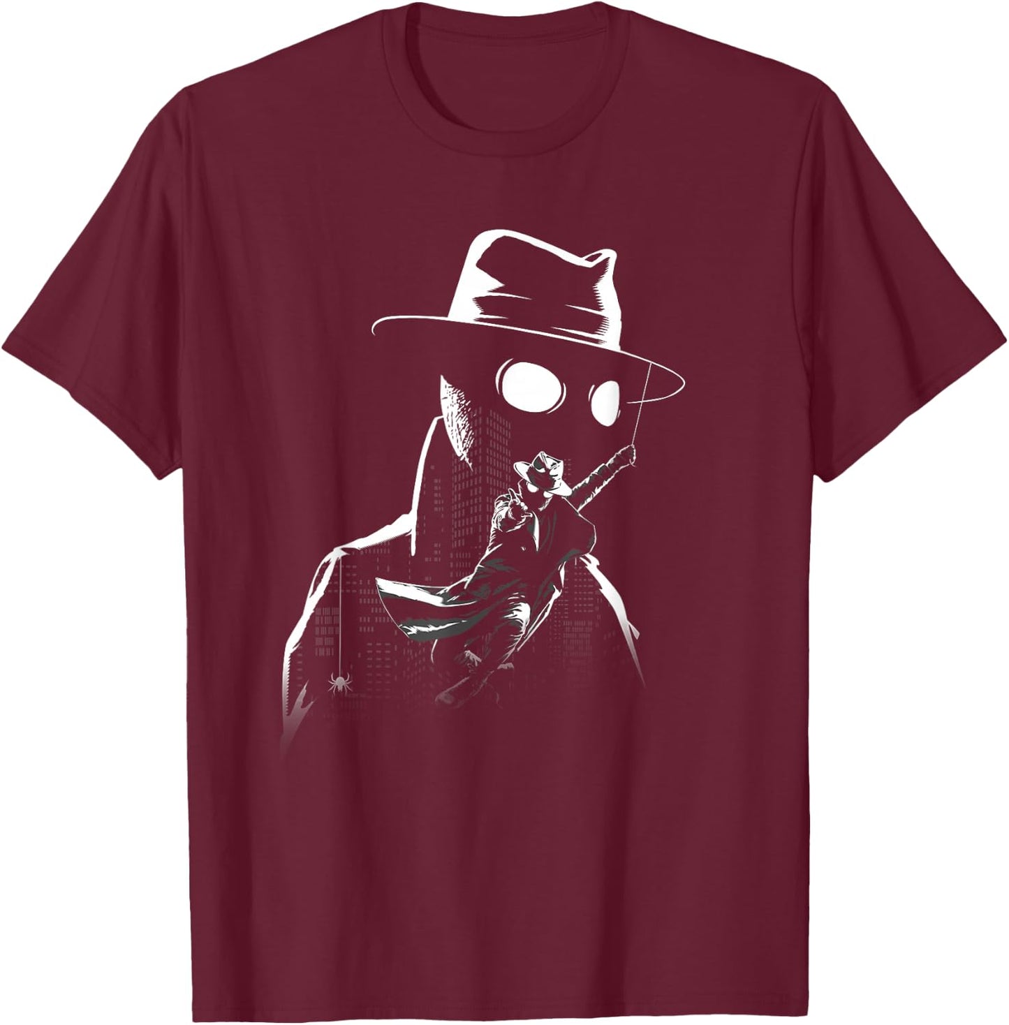 Marvel Spider-Noir Dual Portrait Black & White Cityscape T-Shirt - T-Shirt | Maroon