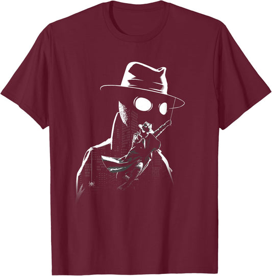 Marvel Spider-Noir Dual Portrait Black & White Cityscape T-Shirt - T-Shirt | Maroon