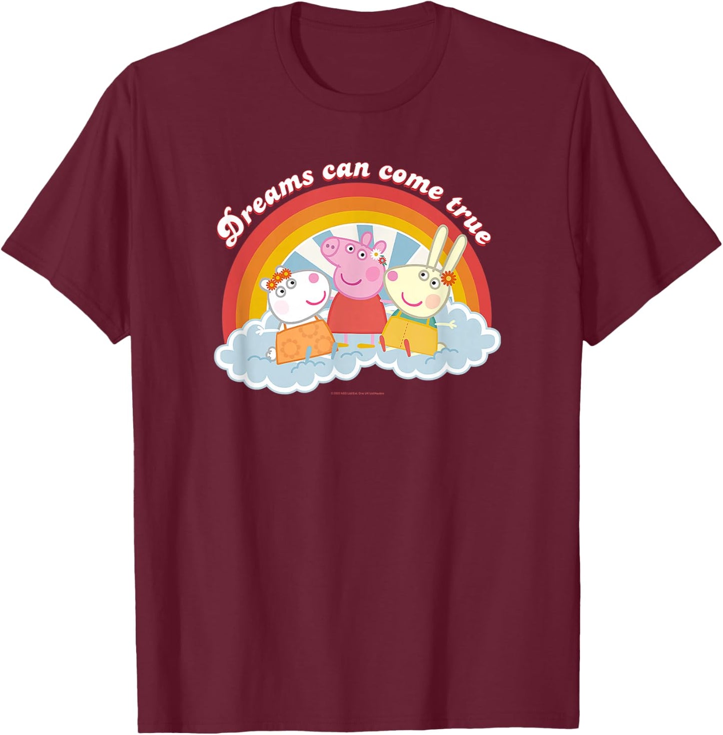 Peppa Pig Dreams Can Come True Friendship Retro Logo T-Shirt - T-Shirt | Maroon