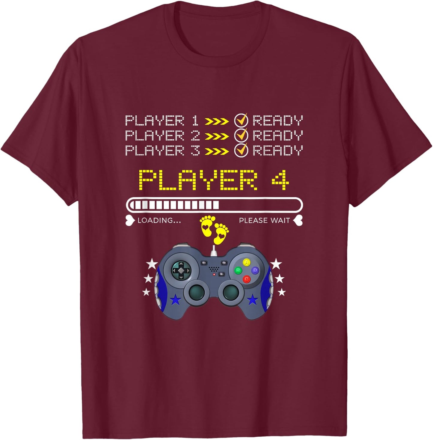 Spieler 1,2,3 Ready Player 4 Loading New Baby - Lustiges Gaming T-Shirt - T-Shirt | Maroon