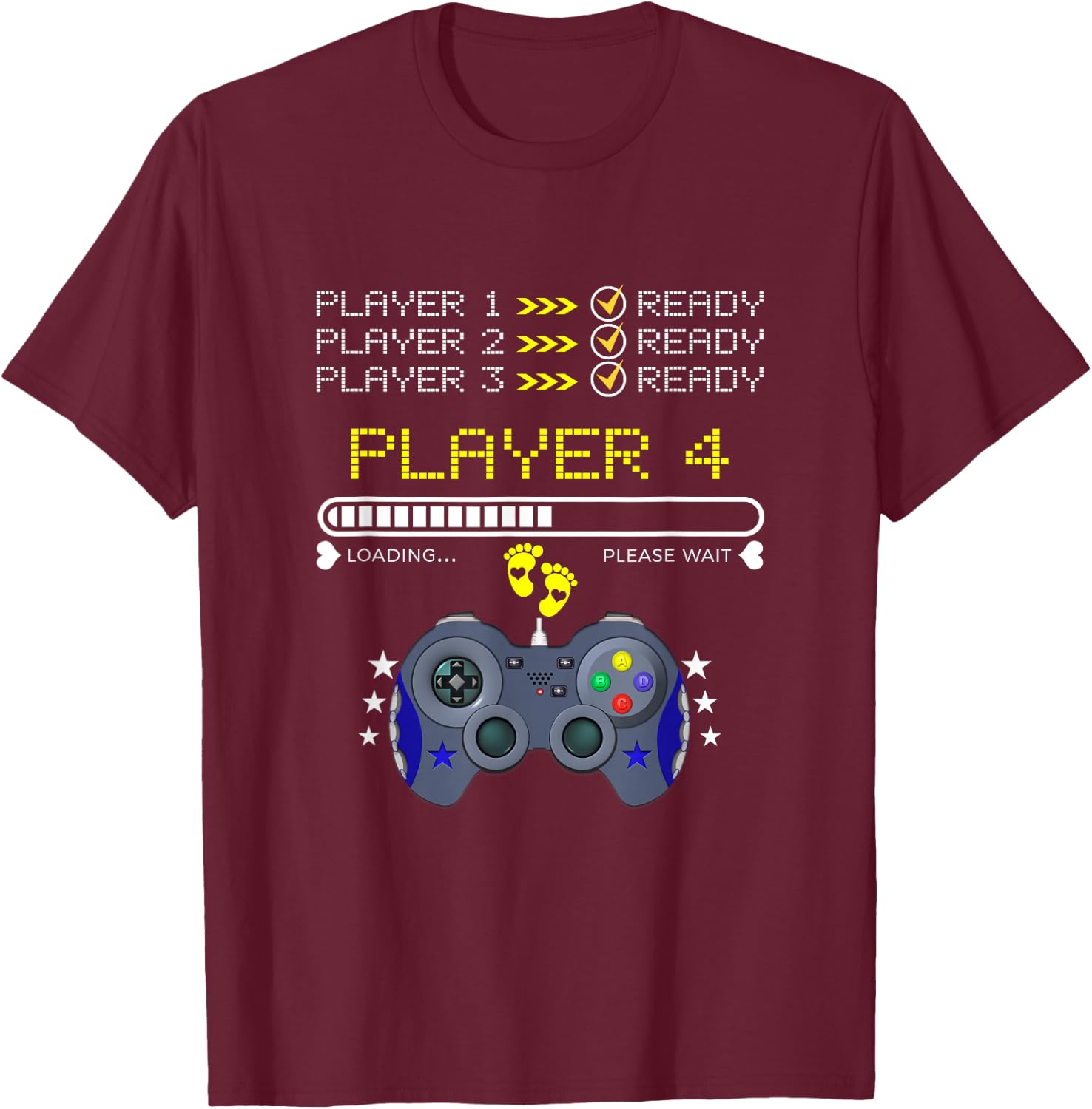 Spieler 1,2,3 Ready Player 4 Loading New Baby - Lustiges Gaming T-Shirt - T-Shirt | Maroon