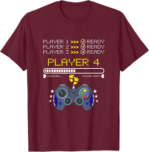 Spieler 1,2,3 Ready Player 4 Loading New Baby - Lustiges Gaming T-Shirt - T-Shirt | Maroon