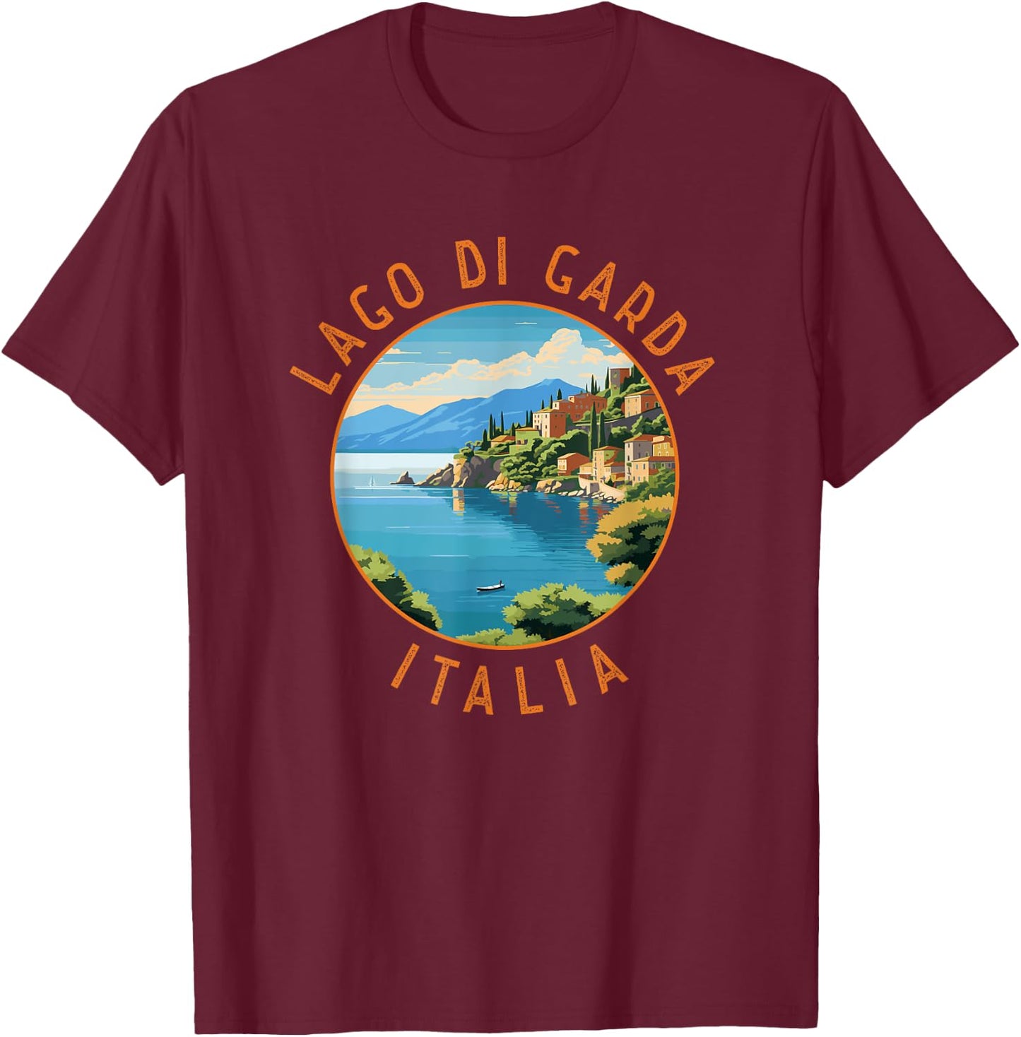 Lago di Garda Italia Retro Distressed Circle T-Shirt - T-Shirt | Maroon
