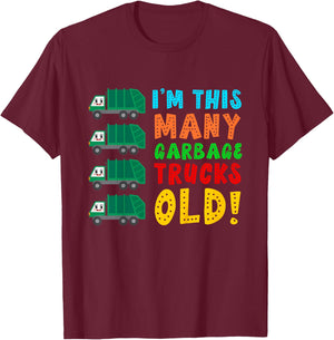 I'm This Many Garbage Trucks Old 4 Year Old T-Shirt - T-Shirt | Maroon