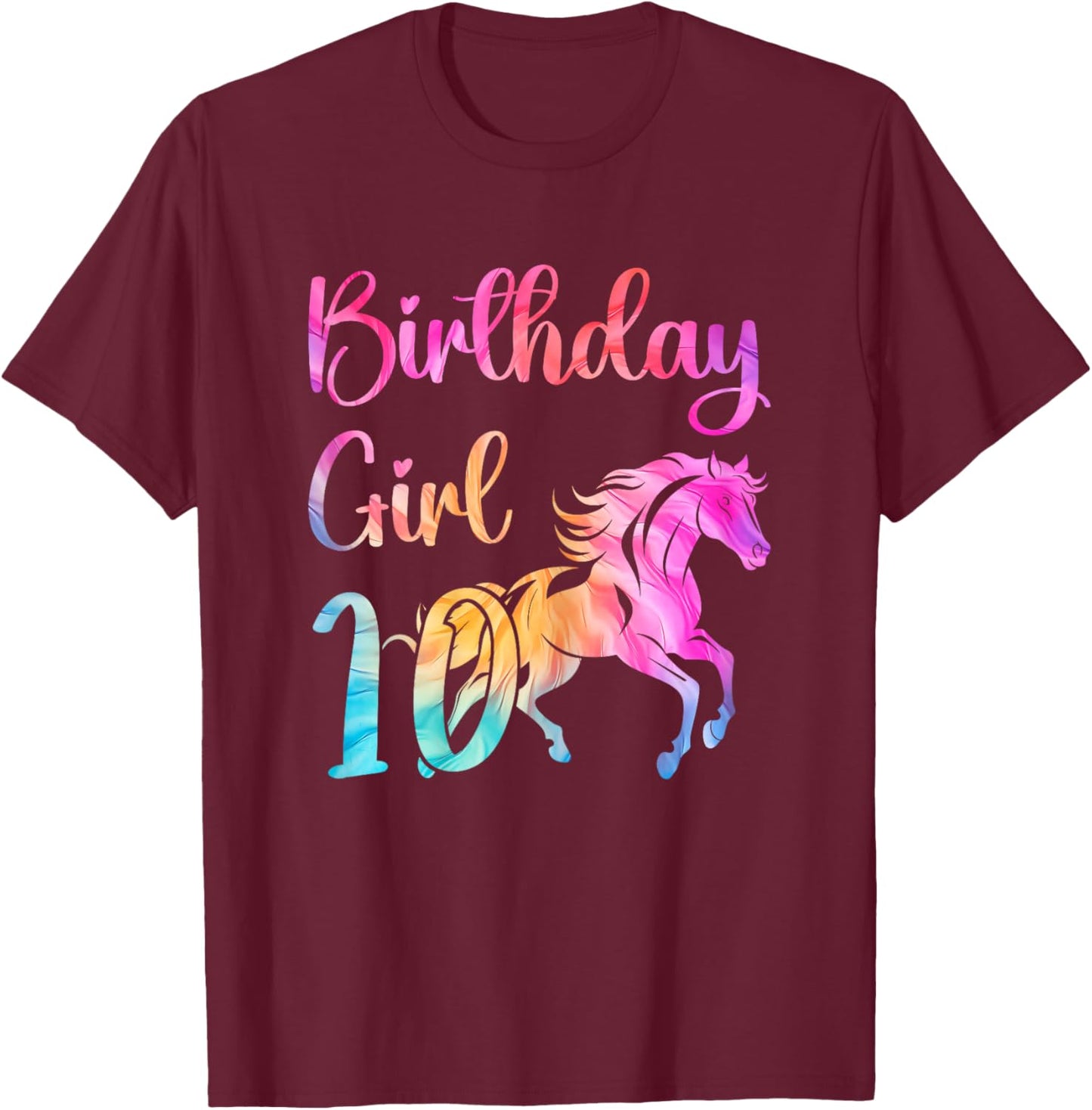 10th Birthday Horse 10 Year Old Girl Birthday Horse Lovers T-Shirt - T-Shirt | Maroon
