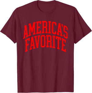 America Favorite Red Varsity Patriotic Lettering T-Shirt - T-Shirt | Maroon