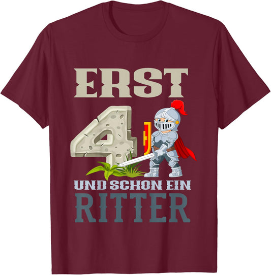Children's 4th Birthday Knight 4 Years, black, 80 T-Shirt - T-Shirt | Maroon