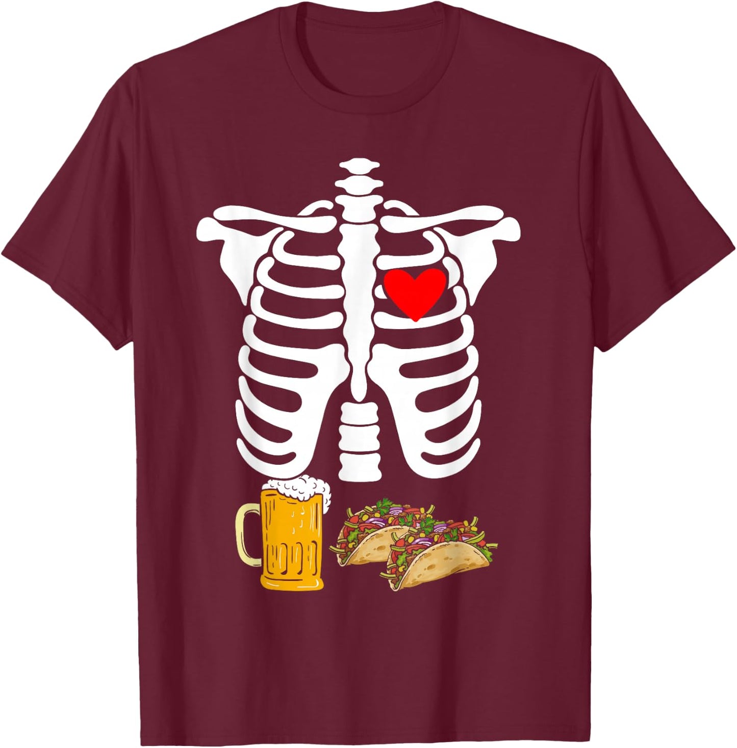Rib Cage Skeleton X-Ray Drink Beer Taco Halloween Costume T-Shirt - T-Shirt | Maroon