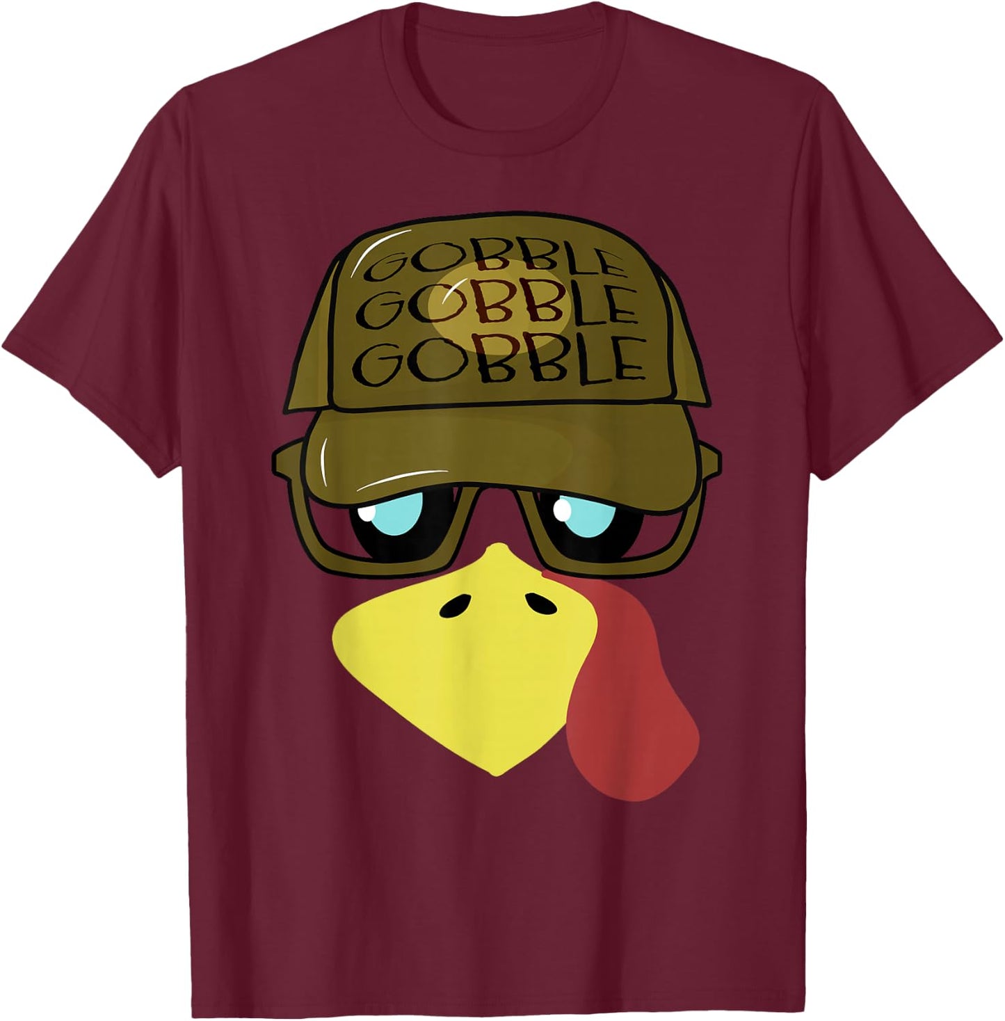 Thanksgiving Turkey Face with Sunglasses Funny Turkey Face T-Shirt - T-Shirt | Maroon