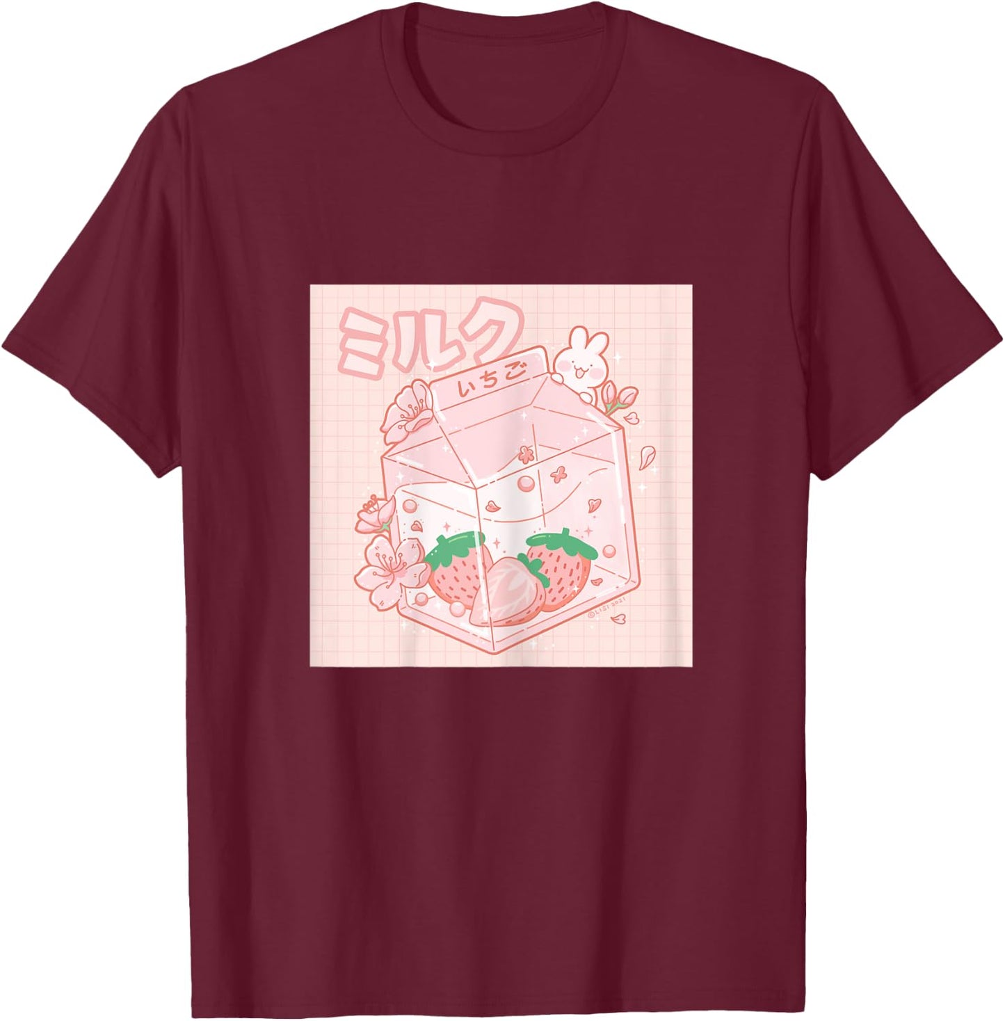 Strawberry Milk Bunny Japanese Kawaii Anime Aesthetic T-Shirt - T-Shirt | Maroon