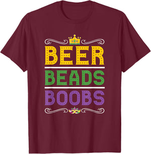 Beer Bead Boobs Funny Carnival Party Men Gift Mardi Gras T-Shirt - T-Shirt | Maroon