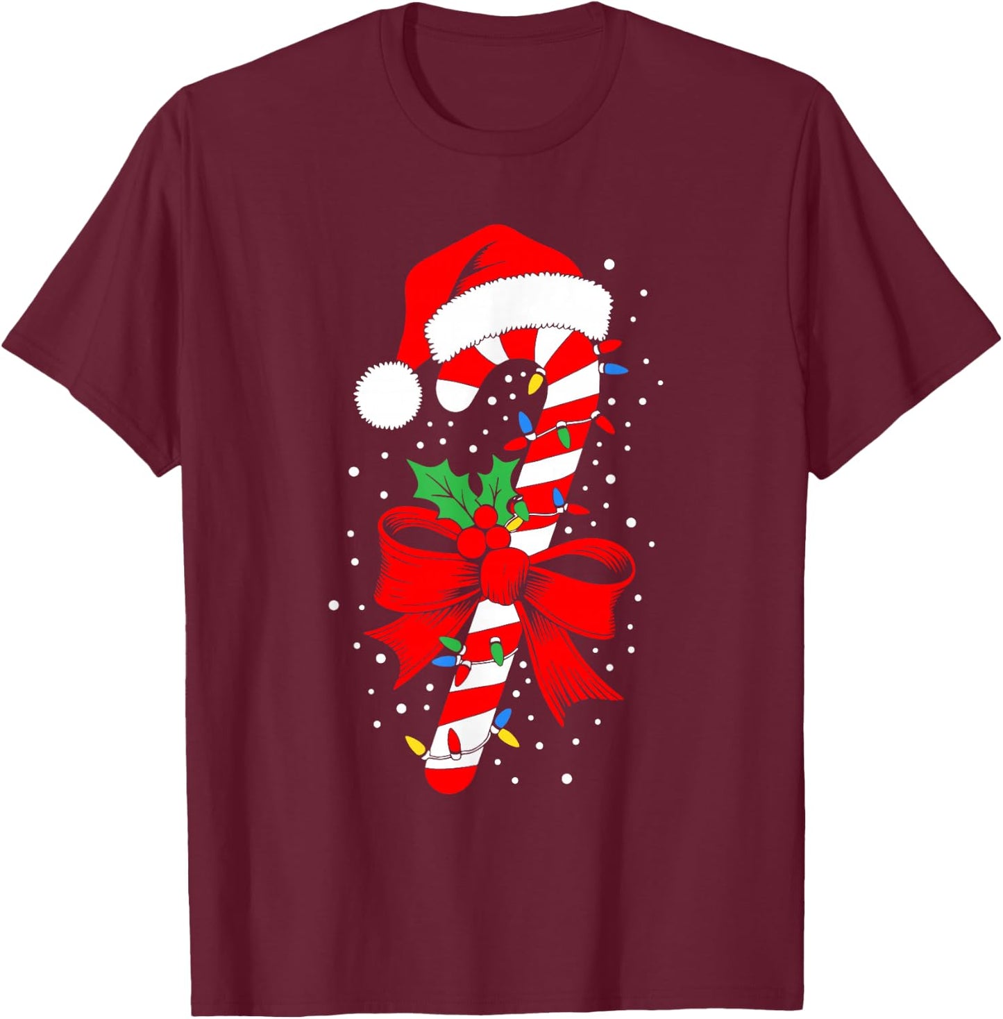 Christmas Candy Cane Shirt Boy Girl Kids Men Women , Black, S T-Shirt - T-Shirt | Maroon