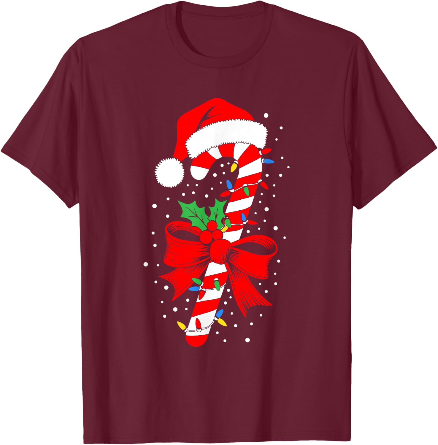 Christmas Candy Cane Shirt Boy Girl Kids Men Women , Black, S T-Shirt - T-Shirt | Maroon