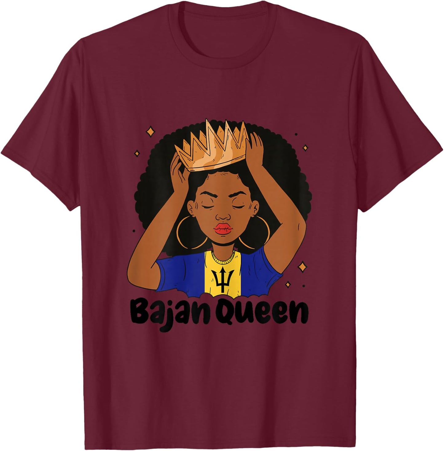 Bajan Queen Black Afro Barbados Flag Pride Barbadian T-Shirt - T-Shirt | Maroon