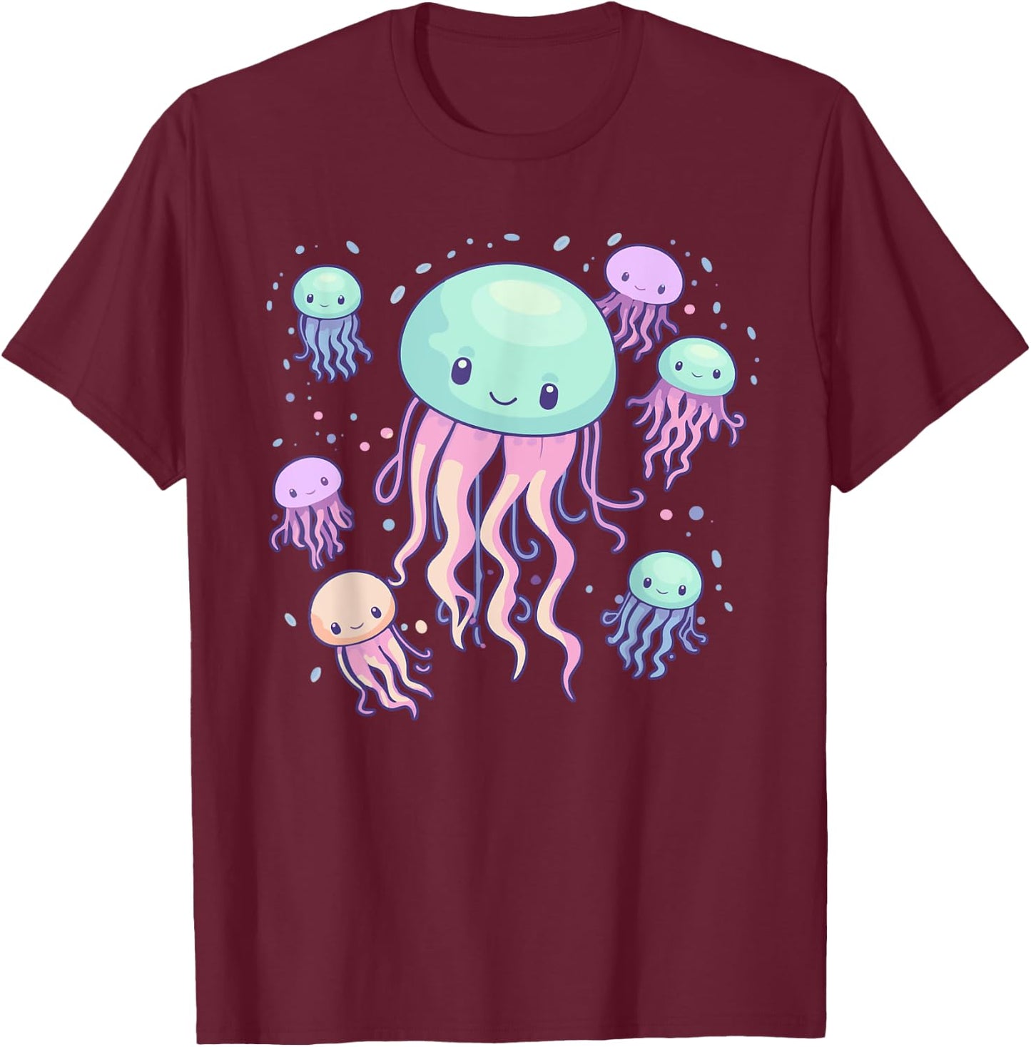 Jellyfish Cute Kawaii Sea Ocean Creature Fish School Pastel T-Shirt - T-Shirt | Maroon