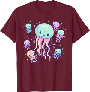 Jellyfish Cute Kawaii Sea Ocean Creature Fish School Pastel T-Shirt - T-Shirt | Maroon