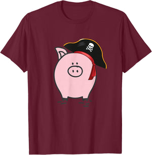 Pig Pirate Piglets Farmer Pig Day T-Shirt - T-Shirt | Maroon
