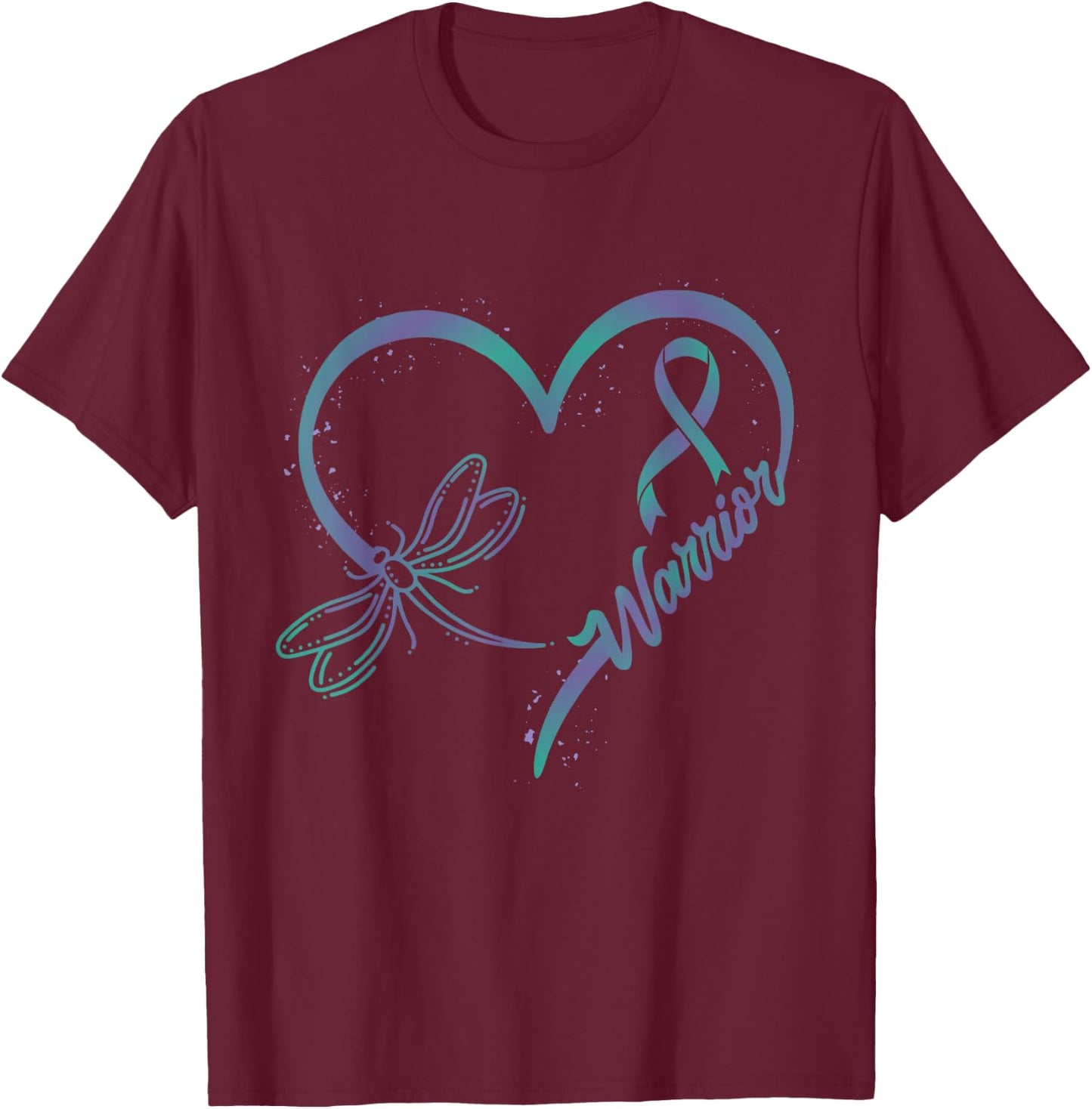 Anal Cancer Warrior Dragonfly Teal Purple Ribbon Hope T-Shirt - T-Shirt | Maroon