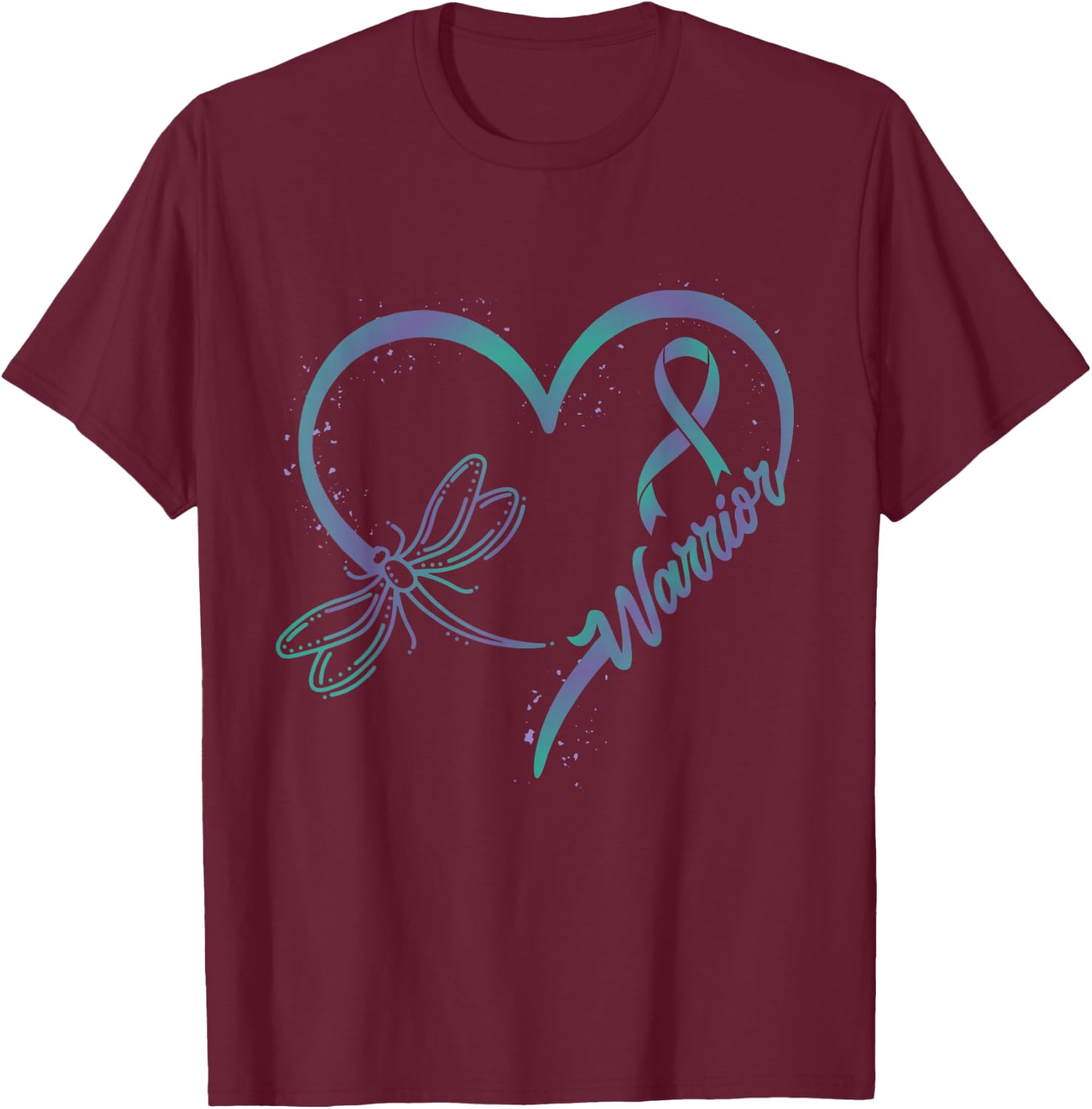 Anal Cancer Warrior Dragonfly Teal Purple Ribbon Hope T-Shirt - T-Shirt | Maroon