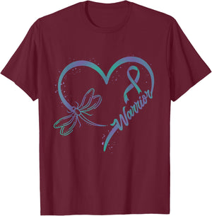 Anal Cancer Warrior Dragonfly Teal Purple Ribbon Hope T-Shirt - T-Shirt | Maroon