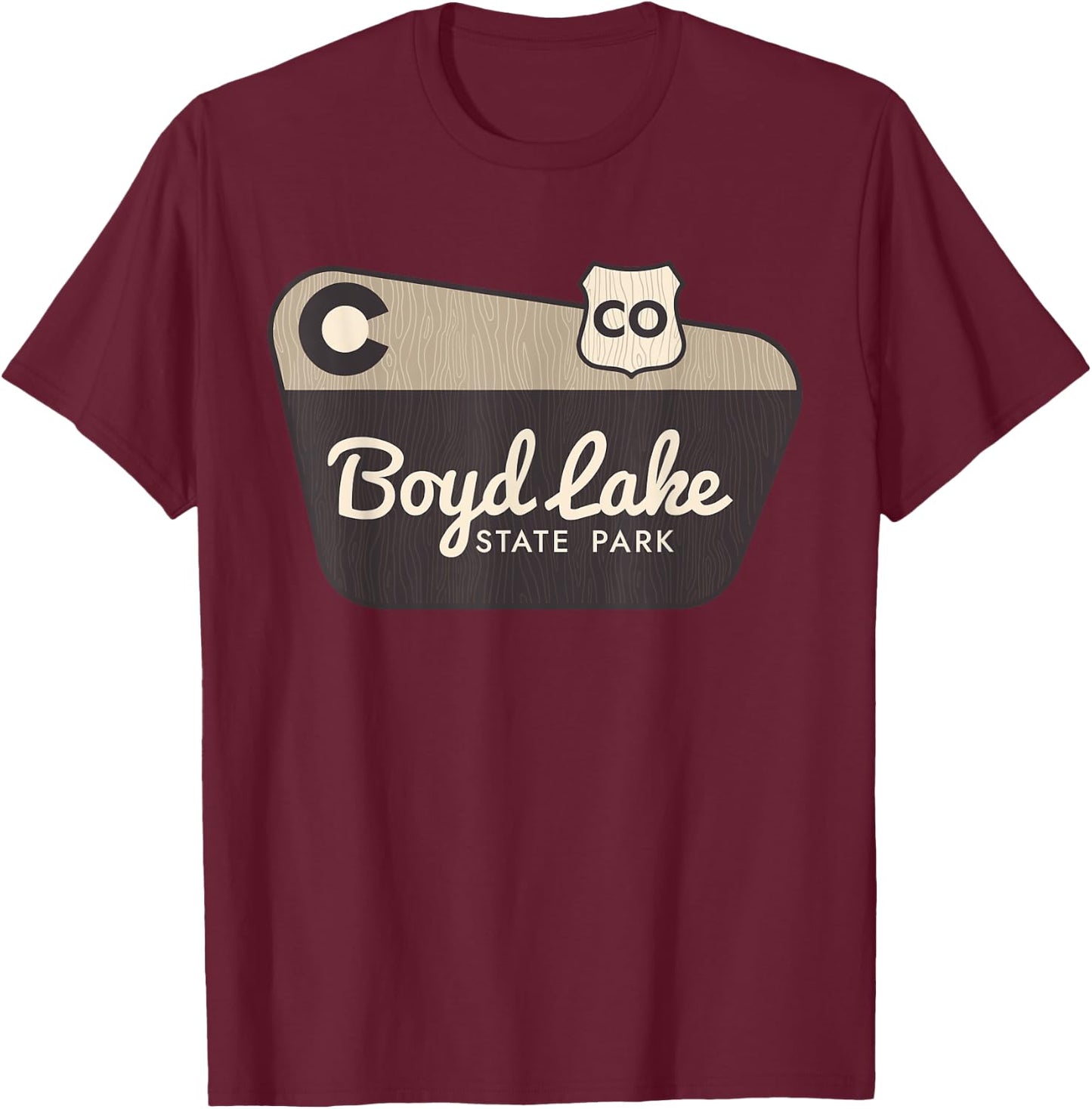 Boyd Lake State Park Colorado Welcome Sign Souvenir T-Shirt - T-Shirt | Maroon