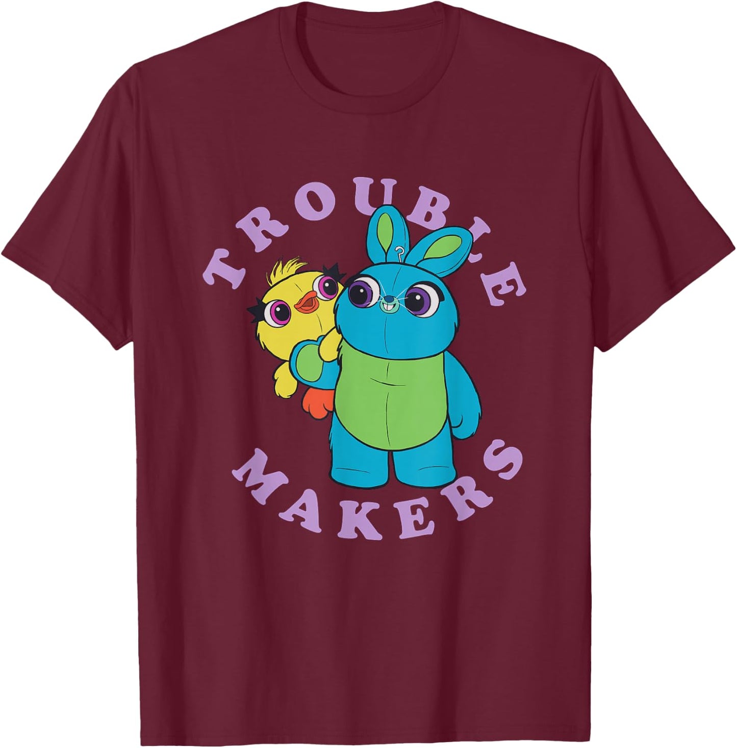 Disney Pixar Toy Story 4 Trouble Makers Ducky Bunny Retro T-Shirt - T-Shirt | Maroon