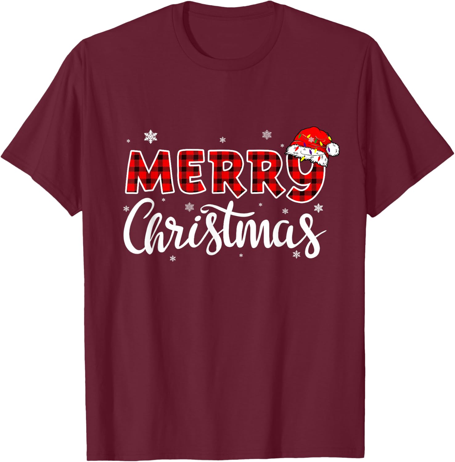 Buffalo Red and Black Plaid Women Merry Christmas T-Shirt - T-Shirt | Maroon