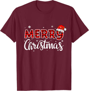 Buffalo Red and Black Plaid Women Merry Christmas T-Shirt - T-Shirt | Maroon