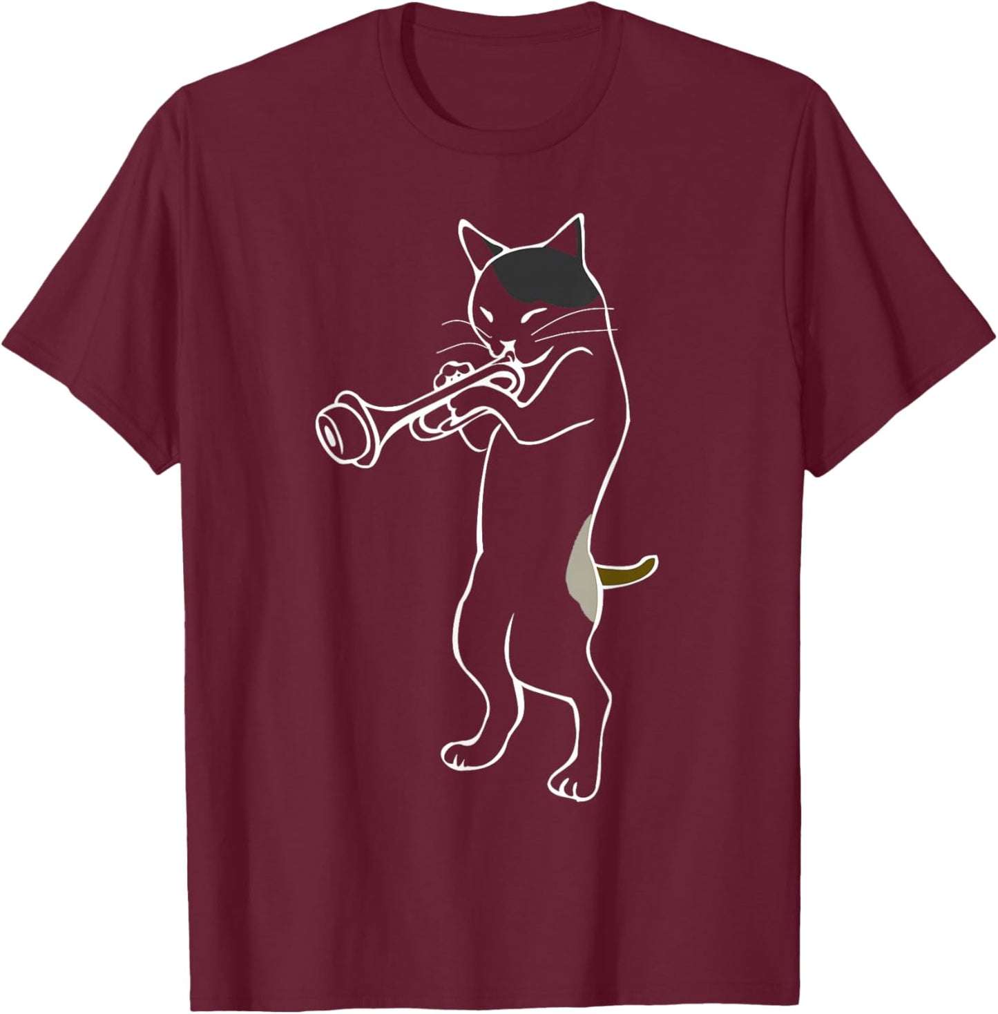 Jazz Cat | Cat Playing Trumpet T-Shirt - T-Shirt | Maroon