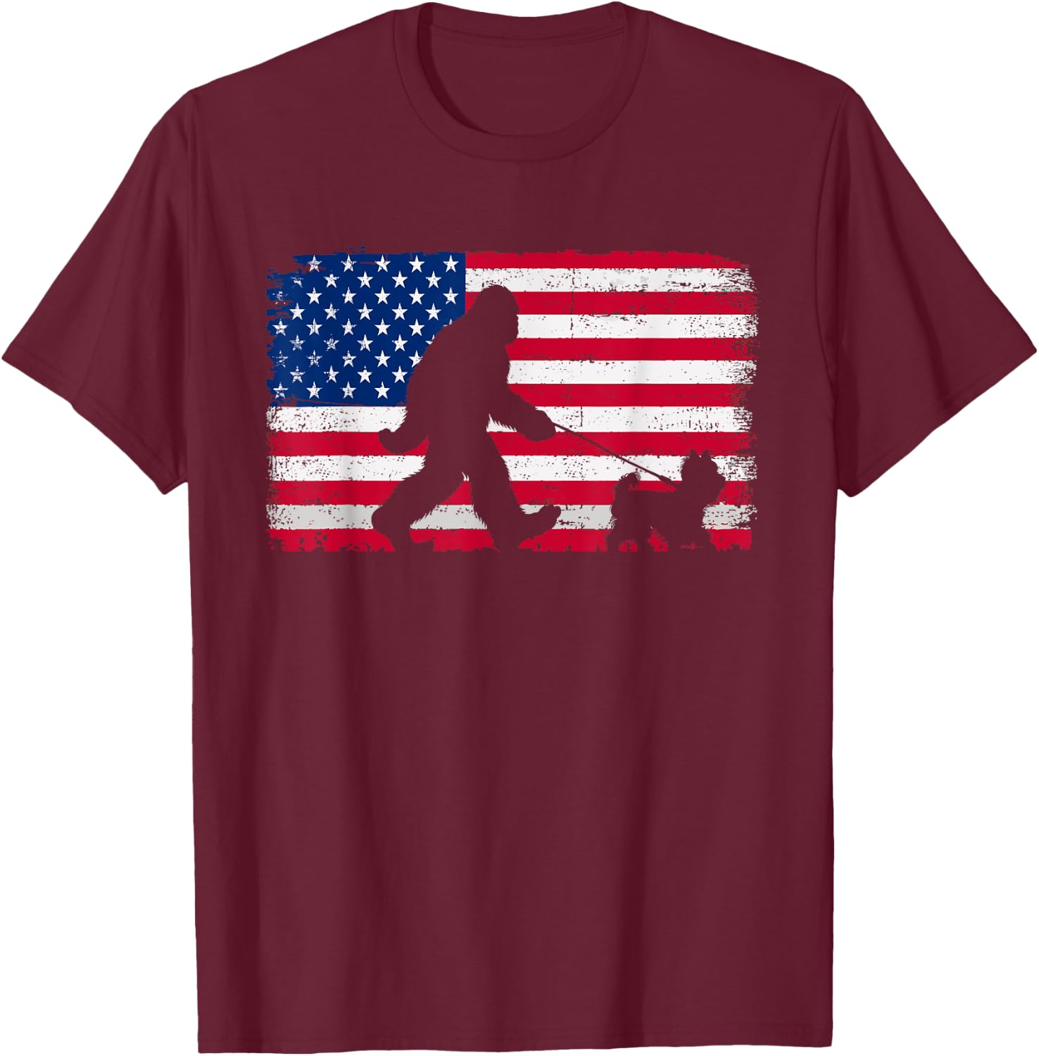 Retro Yorkshire Terrier 4th of July American Flag Patriotic Women Kids Men T-Shirt - T-Shirt | Maroon