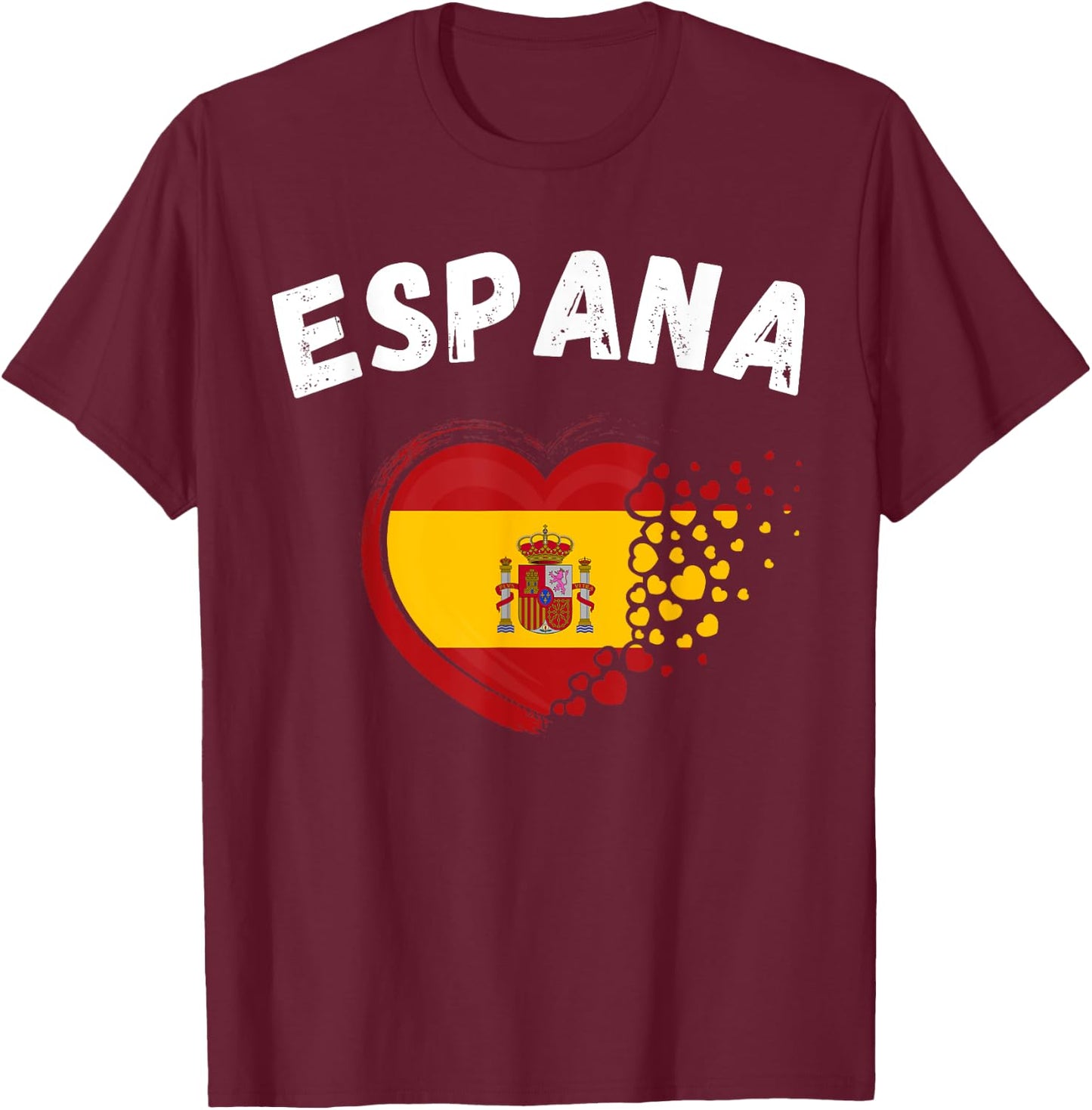 Espana Flag Espana Heart Outdoor Travel Spanish Spain , Black, S T-Shirt - T-Shirt | Maroon