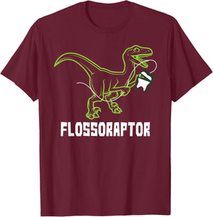 Flossoraptor Dinosaur Funny Pediatric Dentist T-Shirt - T-Shirt | Maroon