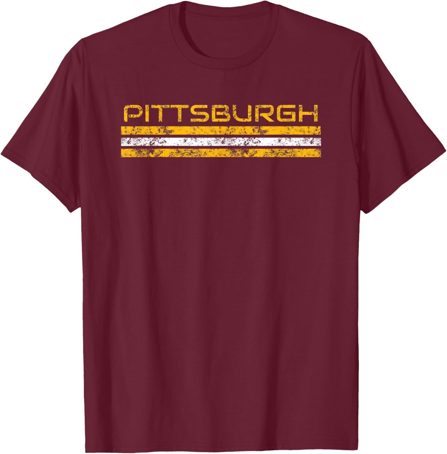 Pittsburgh Pennsylvania Vintage Three Stripe Weathered T-Shirt - T-Shirt | Maroon