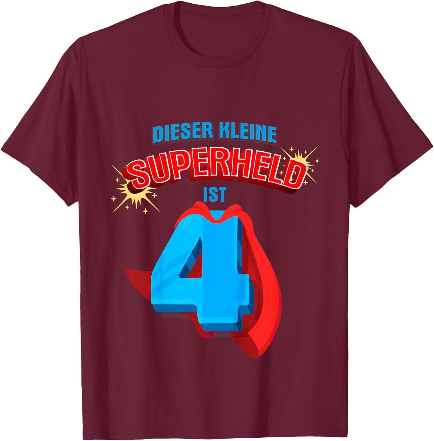 Children's 4th Birthday Shirt Hero Superhero 4 Years T-Shirt - T-Shirt | Maroon