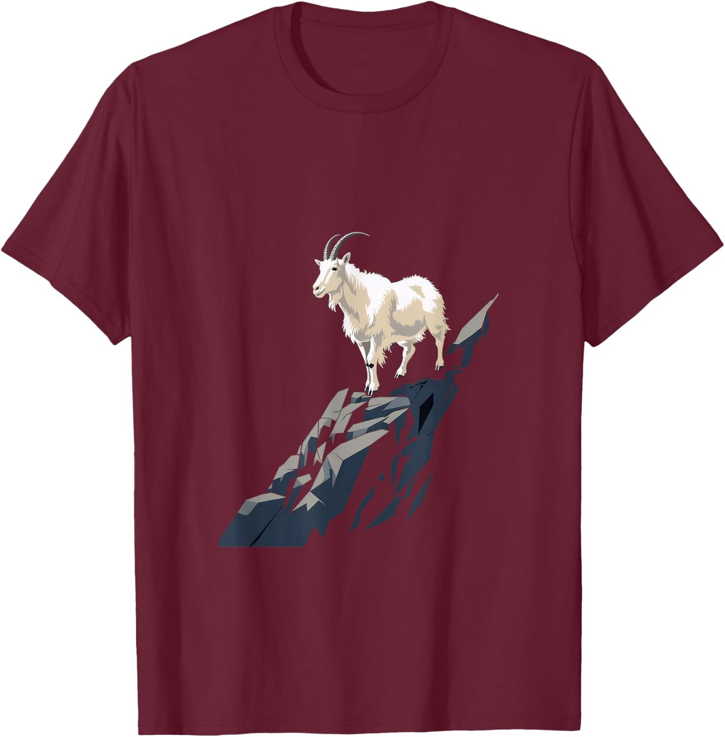 Mountain Goat Animal Rock Climbing , -Adults, Black, Small, Short Sleeve, Cotton Blend, Mountain Goat Design T-Shirt - T-Shirt | Maroon