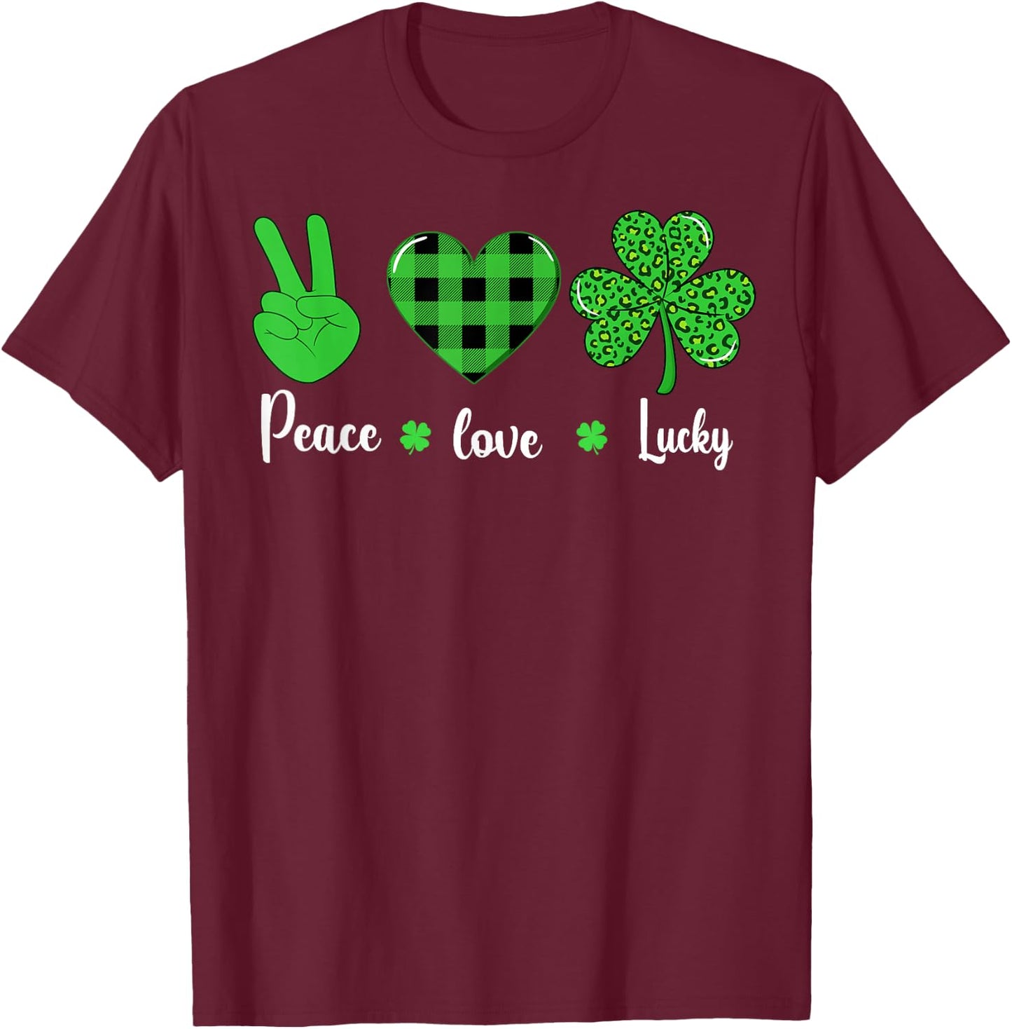 St Patricks day Shamrock leopard lucky love Irish women kids T-Shirt - T-Shirt | Maroon