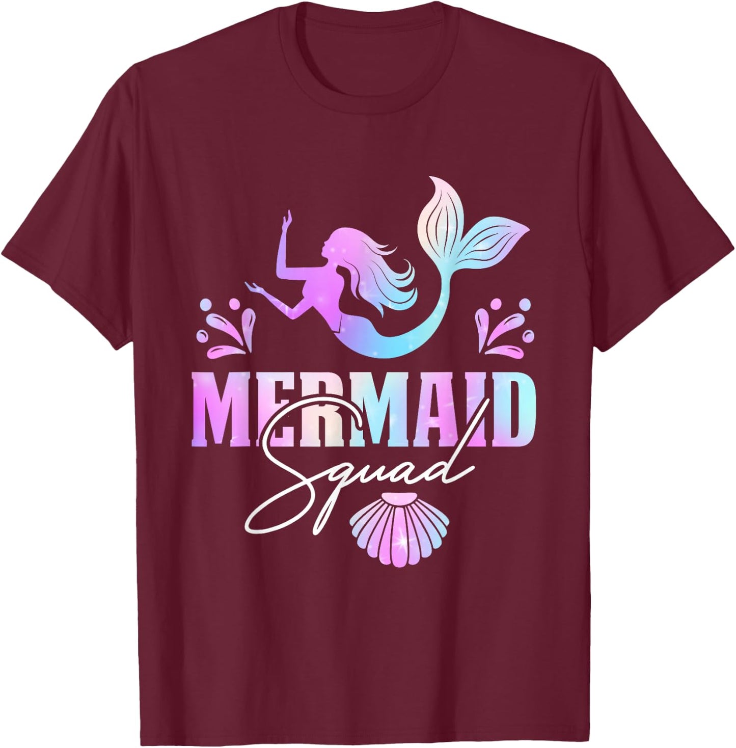 Mermaid Squad Birthday Squad Party Matching Kids Girl T-Shirt - T-Shirt | Maroon