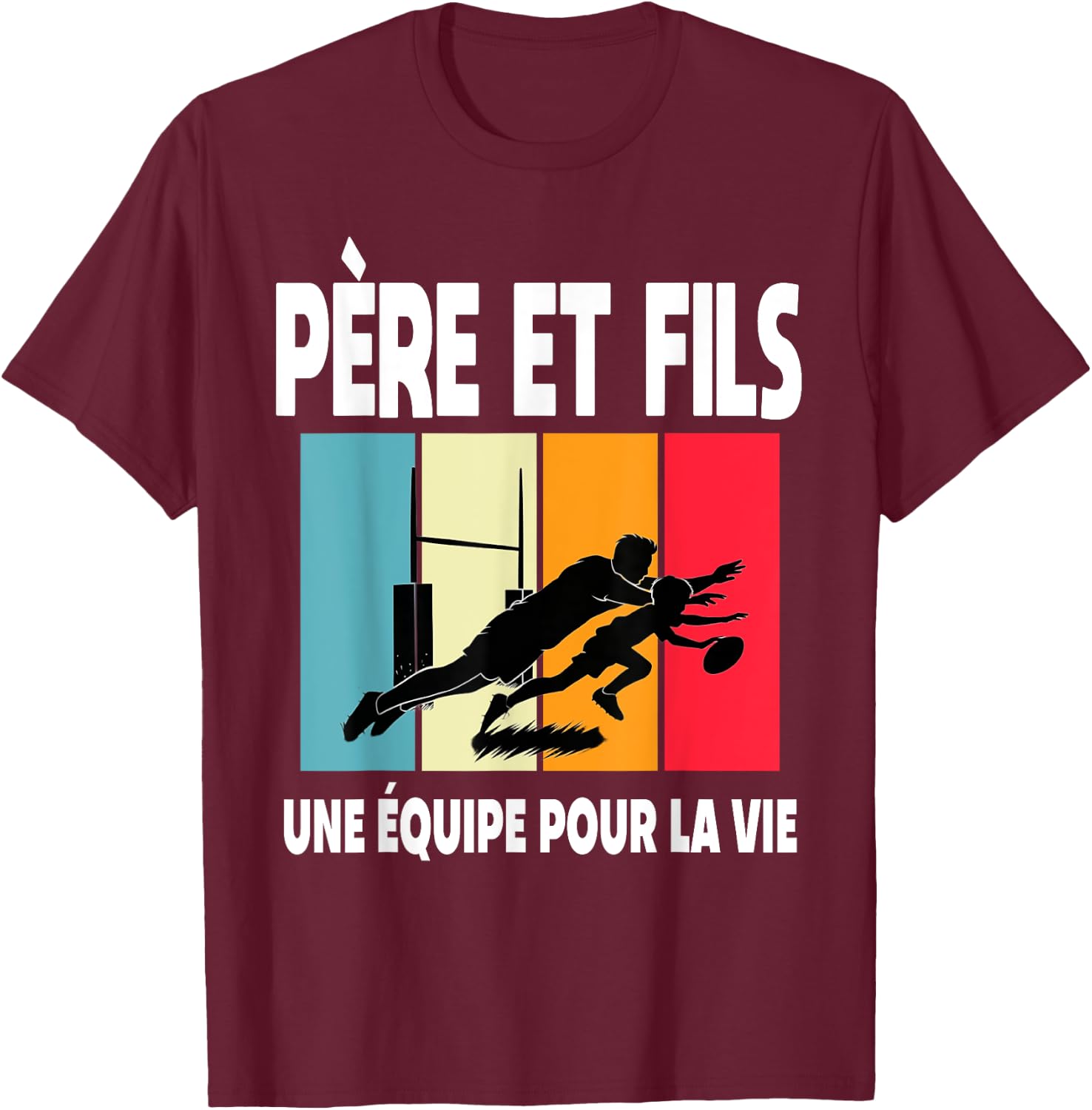 Père Et Fils Rugby Papa Rugbyman Vintage Fête Des Pères T-Shirt - T-Shirt | Maroon
