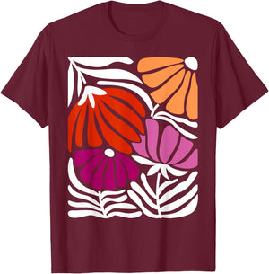 Vibrant Floral Lesbian Pride Art T-Shirt - T-Shirt | Maroon