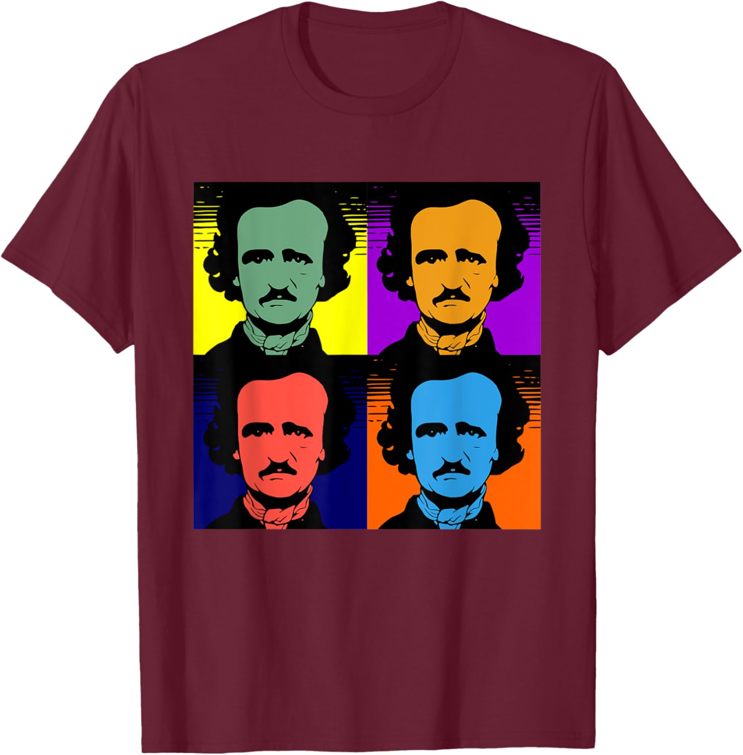 Edgar Allan Poe Pop Art Retro T-Shirt - T-Shirt | Maroon