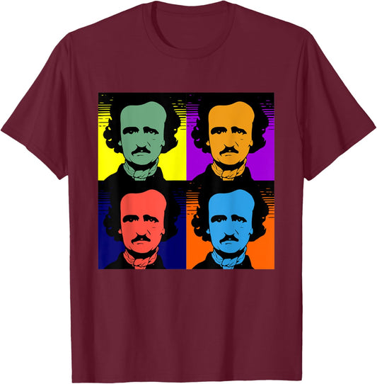 Edgar Allan Poe Pop Art Retro T-Shirt - T-Shirt | Maroon