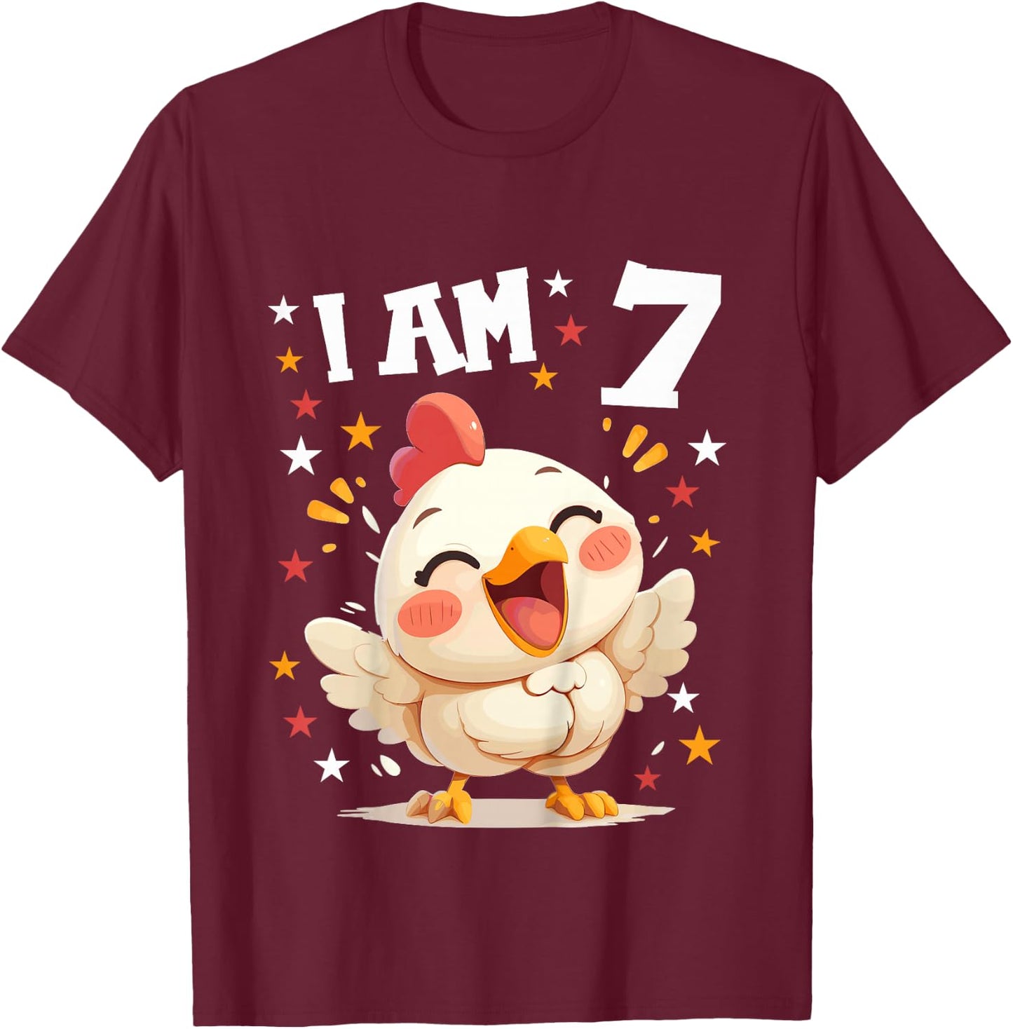 Kids 7 Years old 7 birthday Chickens Boy Girl Chicken T-Shirt - T-Shirt | Maroon