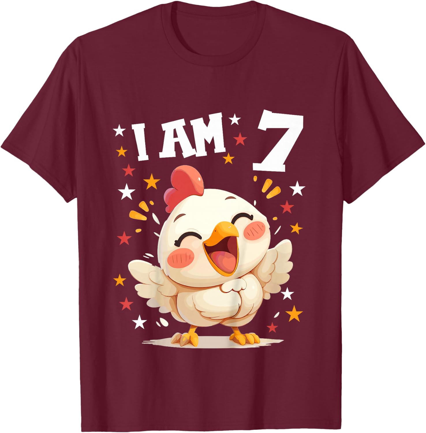 Kids 7 Years old 7 birthday Chickens Boy Girl Chicken T-Shirt - T-Shirt | Maroon