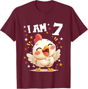 Kids 7 Years old 7 birthday Chickens Boy Girl Chicken T-Shirt - T-Shirt | Maroon