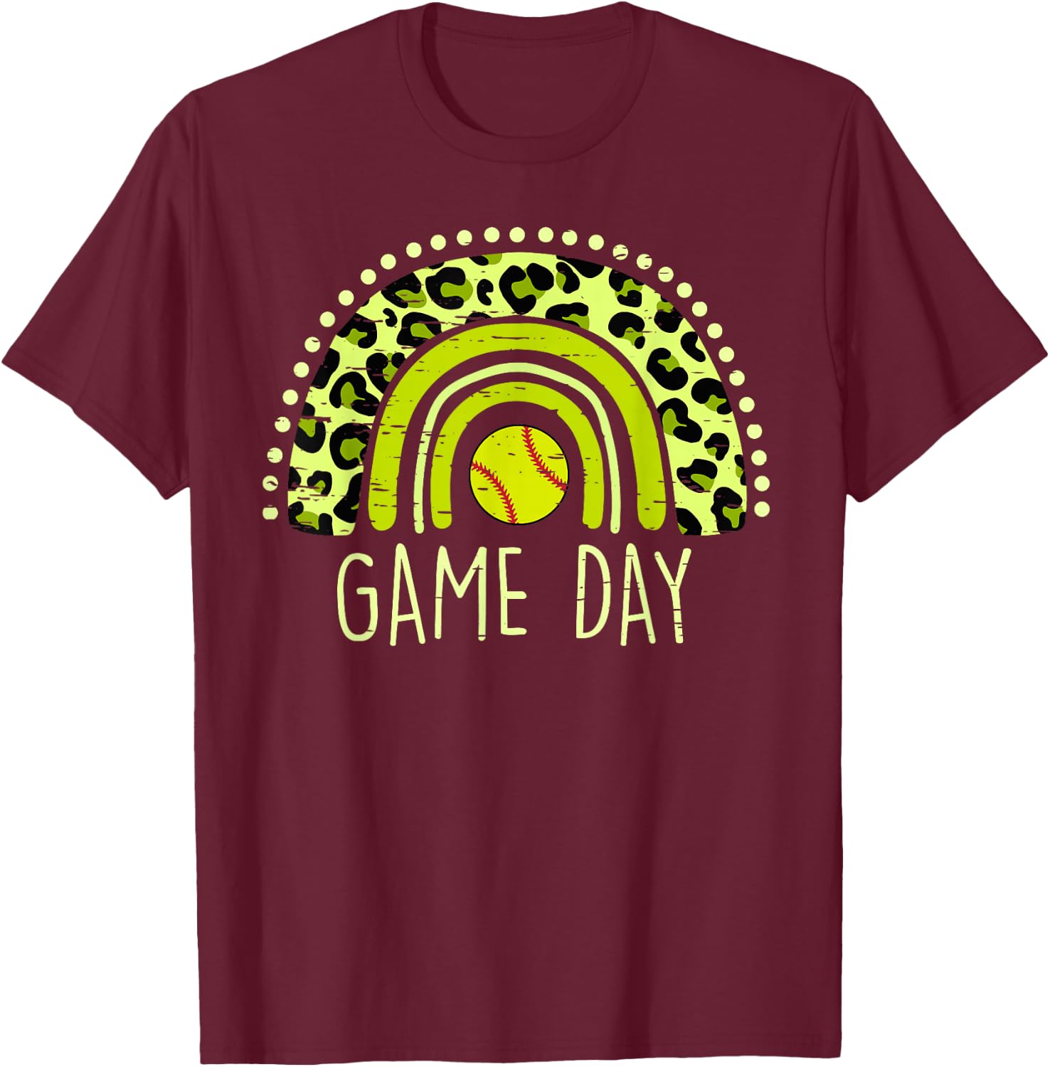 Game Day Baseball Life Softball Life Mom Leopard Rainbow T-Shirt - T-Shirt | Maroon