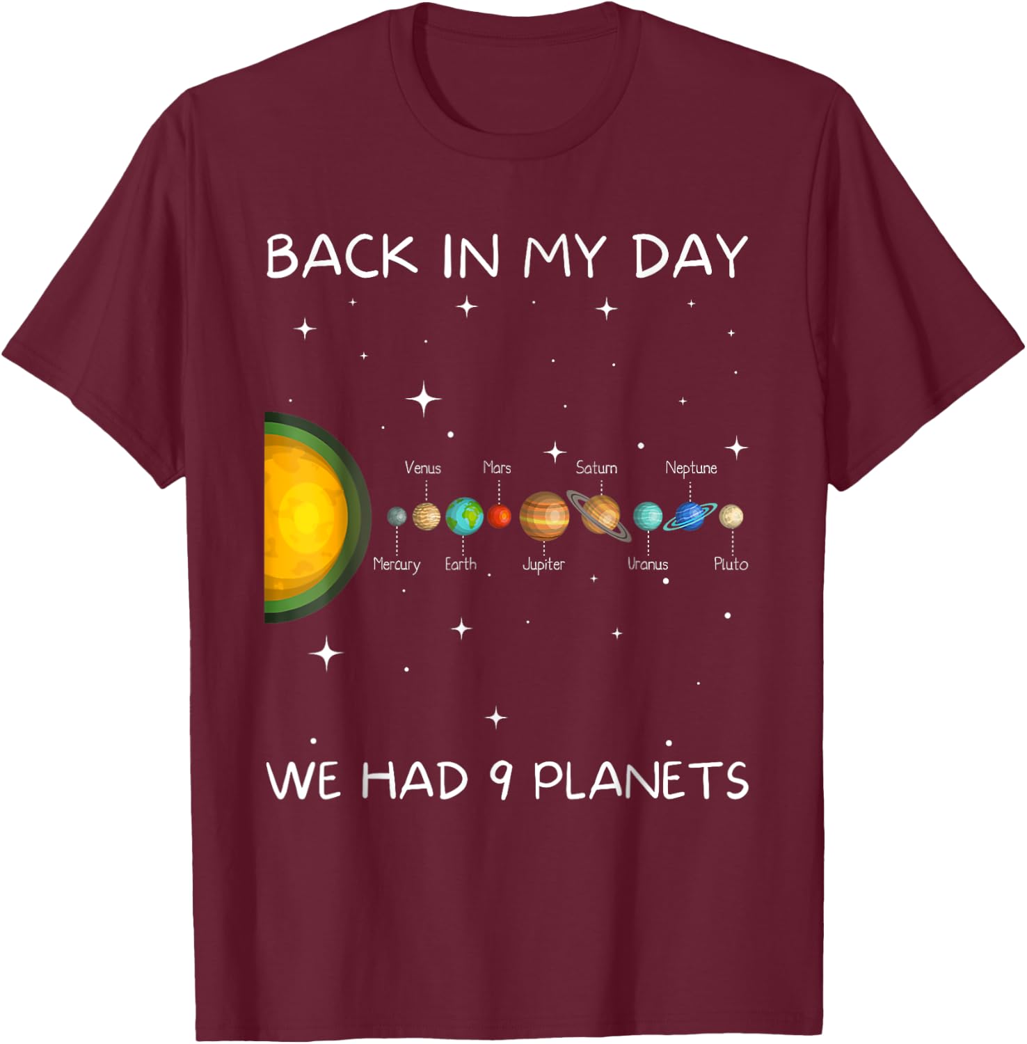 Back In My Day We Had Nine Planets - Space & Pluto Astronomy T-Shirt - T-Shirt | Maroon