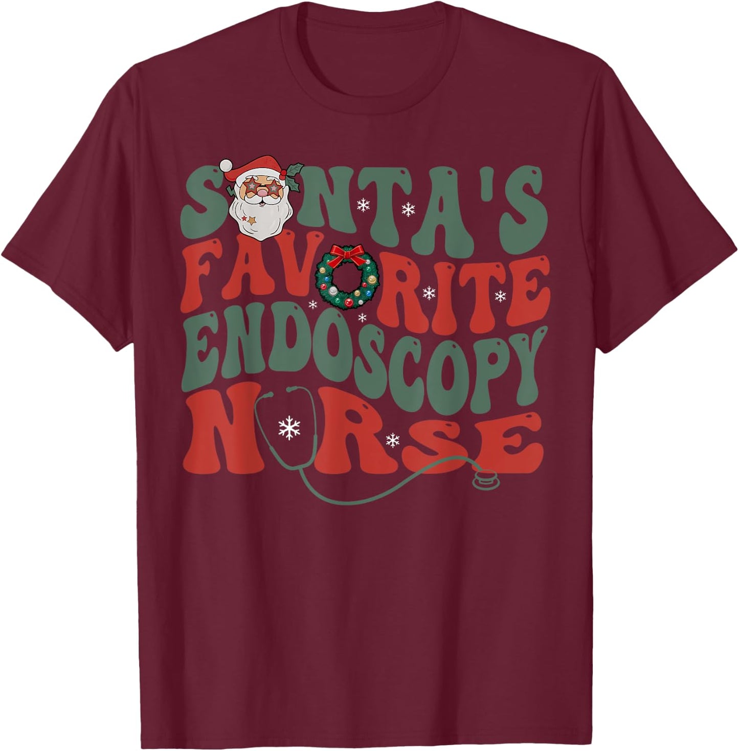 Retro Santa's Favorite Endoscopy Nurse GI Gastro Nurse Xmas T-Shirt - T-Shirt | Maroon
